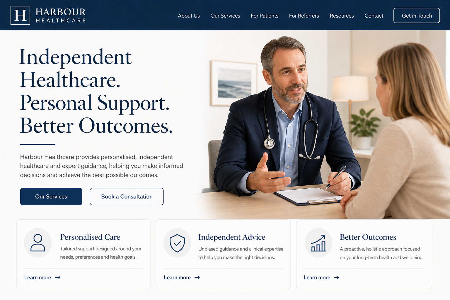 Independent Healthcare Provider website desktop view