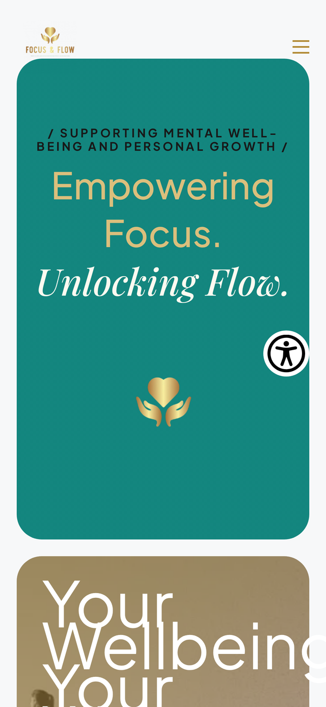 Mobile view of the Focus & Flow CIC (Community Interest Company) website, showing the responsive layout