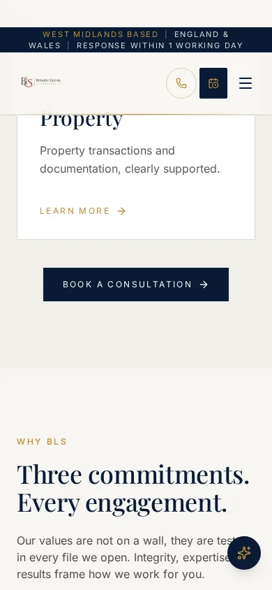 The Boadu Legal Services mobile services page.