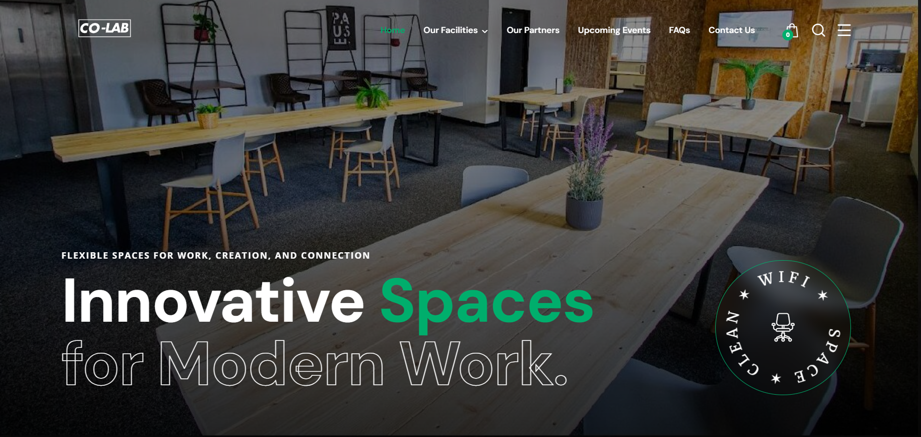 Co-Lab Creative Space website desktop view