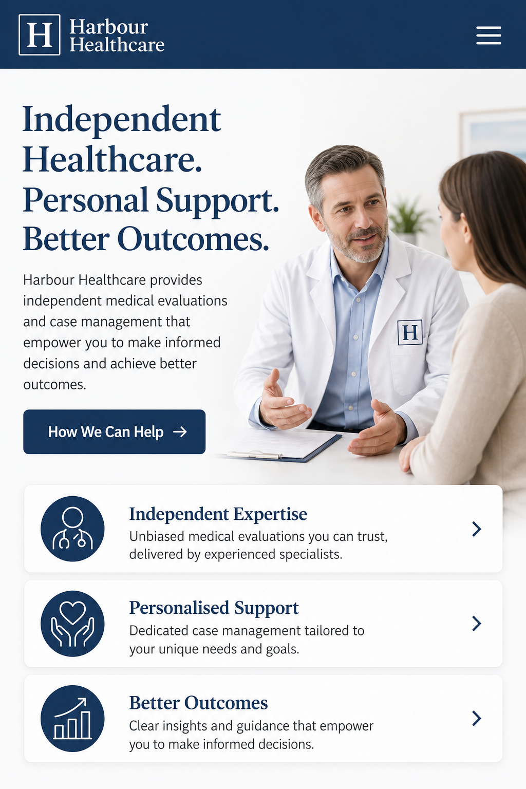 Independent Healthcare Provider website mobile view